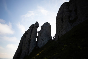 Young hiker backpacker in romanian Ciucas mountains.