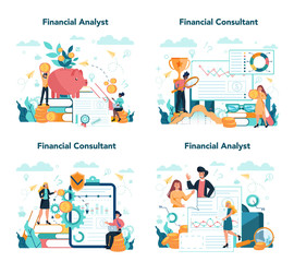 Financial advisor or financier concept set. Business character making