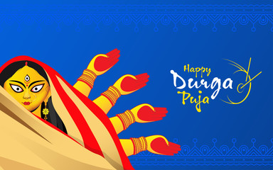Happy Durga Puja Festival Greeting Background Template Design with Creative Durga Illustration