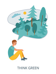 Think Green concept, flat design vector illustration