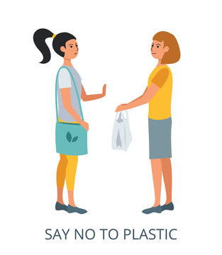 Say No to Plastic concept, flat design vector illustration