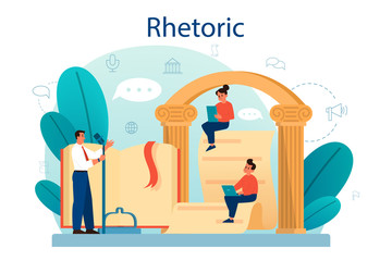 Rhetoric or elocution school class. Voice training and speech