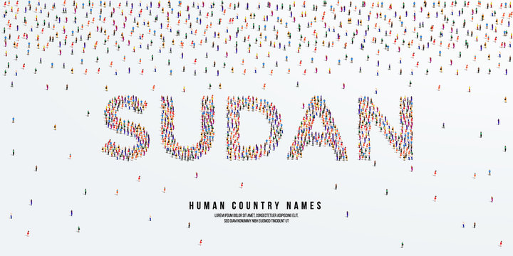 Human country name Sudan. large group of people form to create country name Sudan. vector illustration.