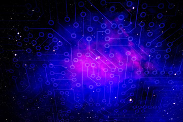 Obraz premium Abstract circuit board futuristic technology processing background. Space microchip digital illustration.