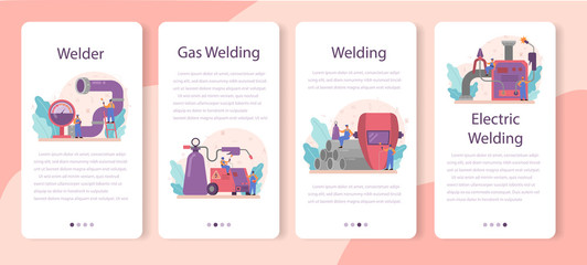 Welder and welding service concept mobile application banner set.