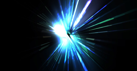 Obraz premium Futuristic lens flare. Light explosion star with glowing particles and lines. Beautiful abstract rays background.