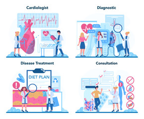 Cardiologist concept set. Idea of heart care and medical diagnostic