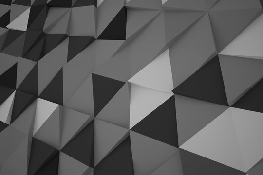 Trigonal abstract shapes background. Low poly triangles mosaic. Black and white crystals backdrop. © artistmef