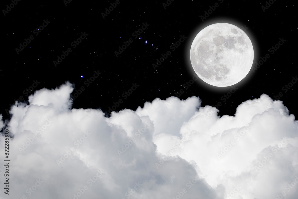 Canvas Prints full moon with starry and clouds background. romantic night.