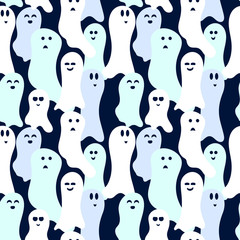 Halloween seamless pattern, hand-drawn ghosts. Background for fabric, paper, and other surfaces