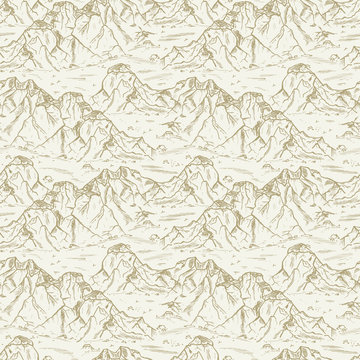 Mountains sketch Seamless pattern. Hand drawn Rocks. Mountain Landscape Background. Vector illustration