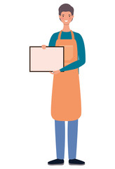 salesman cartoon with apron and banner design of Shopping commerce and market theme Vector illustration