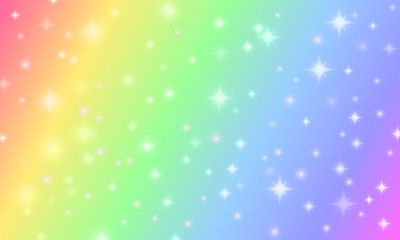 Abstract rainbow background with glowing stars. Pastel rainbow colors for a festive mood. Stock illustration for web and print, backgound and wallpaper.