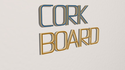 CORK BOARD text on the wall, 3D illustration for background and bottle