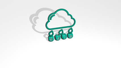 RAIN 3D icon over cubic letters, 3D illustration for background and beautiful