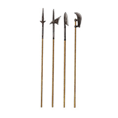 A set of different types of medieval halberds and spears.