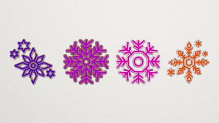 Obraz na płótnie Canvas SNOWFLAKES 4 icons set, 3D illustration for christmas and background