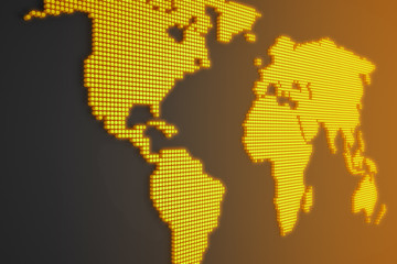 Fototapeta premium Technology image of the globe. World map colorful illustration. Background with glowing screen dots. Graphic concept for your design.