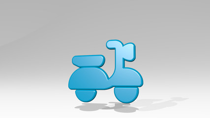 scooter 3D icon casting shadow, 3D illustration for electric and city