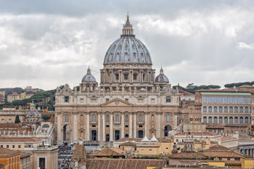 The two clocks Facade of St Peter´s Basilica. View of St Peter Basilica -The Papal Basilica of Saint Peter in the Vatican city, Rome, Italy