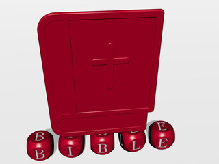 BIBLE cubic letters with 3D icon on the top, 3D illustration for church and christian