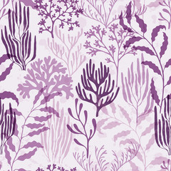 Coral reef seamless pattern., Mediterranean staghorn and pillar corals bushes.