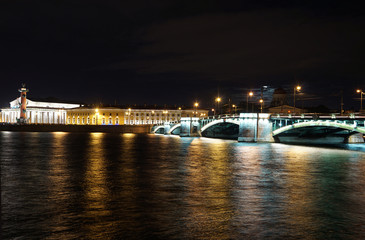 Fototapeta na wymiar Landmarks at night in the city of Saint Petersburg in Russia, Neva river with bridges