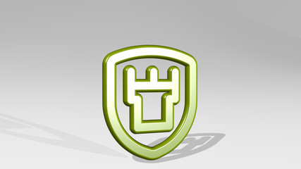 army fortress 3D icon casting shadow, 3D illustration for military and background