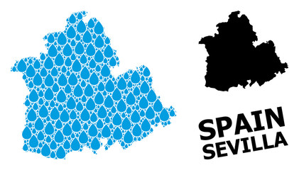 Obraz premium Vector Collage Map of Sevilla Province of Liquid Drops and Solid Map