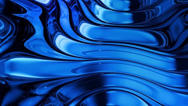 Looped abstract liquid background with wavy sparkling pattern on shiny glossy surface. Viscous blue fluid like surface of foil or brilliant glass. Beautiful creative festive backdrop. Simple bright BG