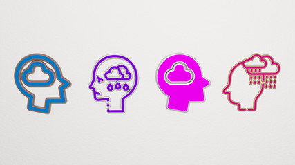 depression 4 icons set, 3D illustration for depressed and woman