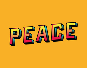 3d peace lettering on orange background design, typography retro and comic theme Vector illustration