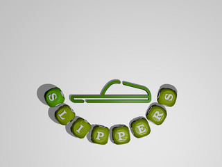 slippers text around the 3D icon, 3D illustration for background and beach