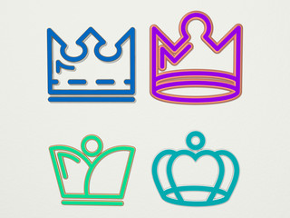 ROYAL CROWN OUTLINE 4 icons set, 3D illustration