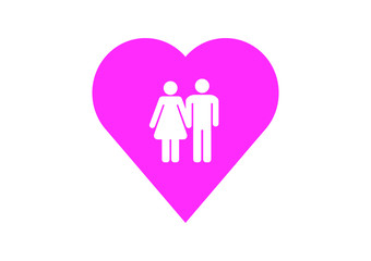 Male and female icons in pink loveheart