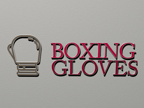 BOXING GLOVES icon and text on the wall, 3D illustration for boxer and background