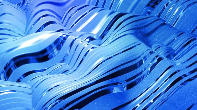 Looped abstract liquid background with wavy sparkling pattern on shiny glossy surface. Viscous blue fluid like surface of foil or brilliant glass. Beautiful creative festive backdrop. Simple bright BG