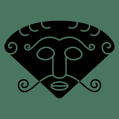 Head of god Loki. Norse mythology. Ancient Danish art. Stylized human face. - obrazy, fototapety, plakaty