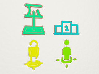 POSITION 4 icons set, 3D illustration for background and yoga