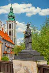 Fototapeta na wymiar Statue of St. John Nepomuk in the town center of Cesky Krumlov