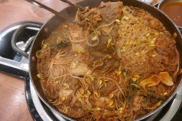 Korean-style braised short ribs with bean sprouts