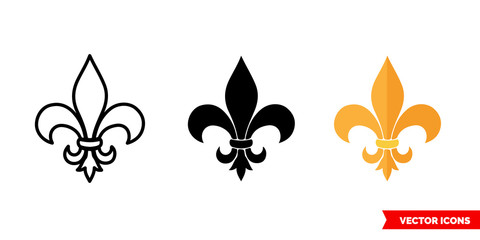 Fleur de lis symbol icon of 3 types color, black and white, outline. Isolated vector sign symbol. - obrazy, fototapety, plakaty