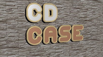CD CASE text on textured wall, 3D illustration for design and background