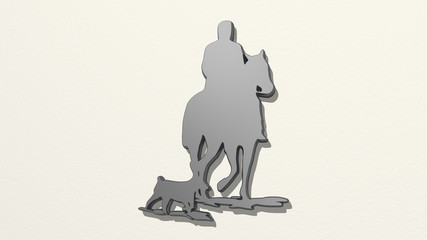 man ridding horse with his dog 3D drawing icon, 3D illustration for animal and background