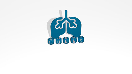 LUNGS 3D icon over cubic letters, 3D illustration for human and anatomy