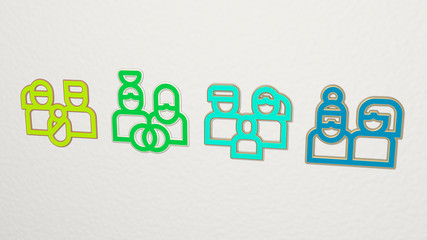 parents 4 icons set, 3D illustration for family and child