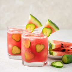Watermelon cucumbermargarita in glasses. Space for text.