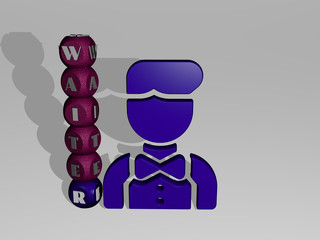 WAITER 3D icon and dice letter text, 3D illustration for cartoon and character
