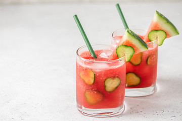 Watermelon cucumber mocktail. Space for text.