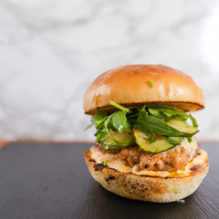 Juicy Pork Burger on Slate